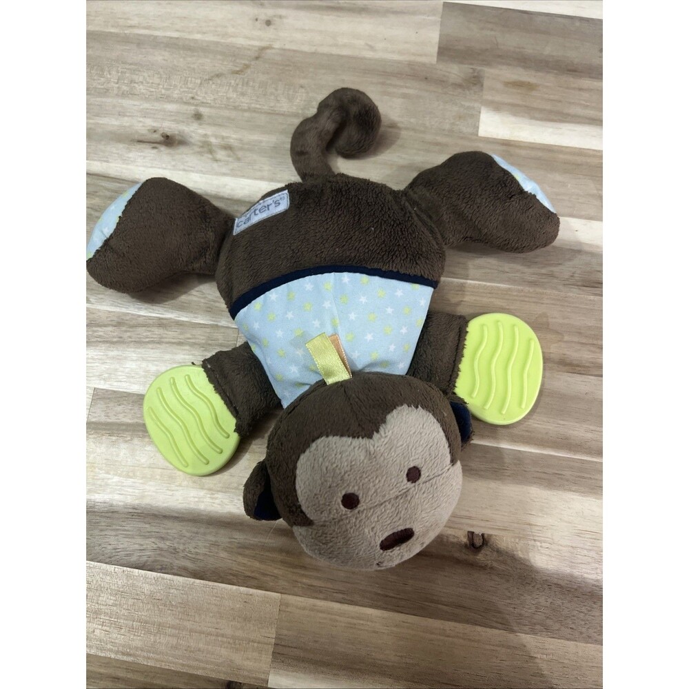Carters lovey Monkey Plush Teether Rattle 7" Long Stuffed Animal toy